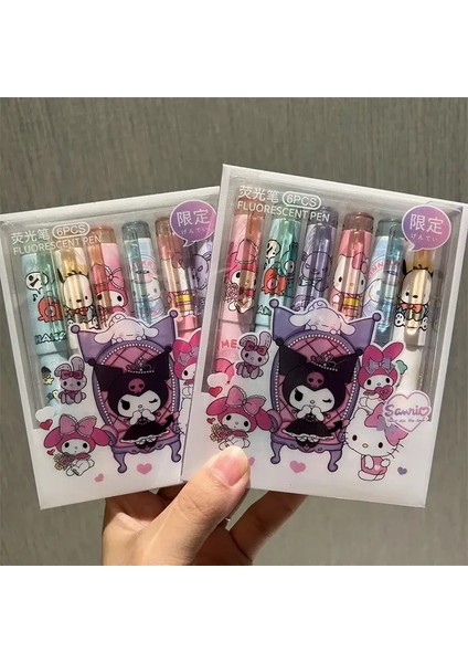 Sanrio 6/12PCS Vurgulayıcı Yeni Lolita Serisi Hello Kitty Kuromi Sevimli Grafiti Boyama Kalemleri Sınıf Işaretleri Öğrenci Kırtasiye6pcs Kutulu (Yurt Dışından)
