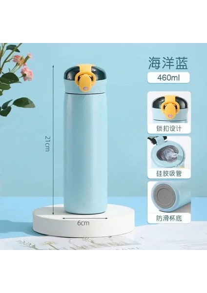 Çocuklar Termos Kupa Saman Paslanmaz Çelik Karikatür Vakum Şenlikleri Çocuk Termal Su Şişesi Tumbler Yalıtımlı Kur IçkiGösteri/ OlarakMavi 460ML (Yurt Dışından)