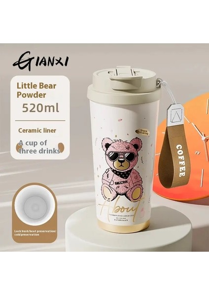 Gianxi Bear Premium Kahve Kupası Seramik Iç Kapsül Termos Kupası Çay Ayırma Çay Kupası Saman KupasıEşlik Eden Cupcapacity520MLPembe (Yurt Dışından)