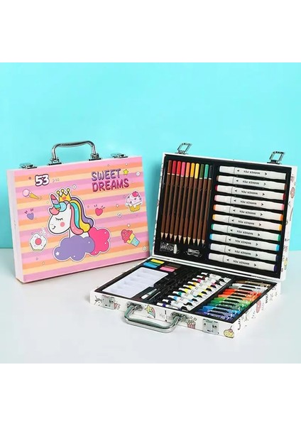 53 Pcs Sanat Boyama Setsi Çocuklar IçinDıy Çizim Pigmentleri Pigmentleri Fırça Seti Kırtasiye Tedarik53PSE Set Mavi (Yurt Dışından)