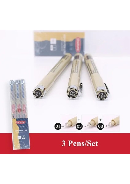 Manga Siyah Fineliner Marker Pens Sanat Malzemeleri Su Geçirmez Eskiz Sakura Pigma Micron Pens Pigment Pigment Astarı Japon Kırtasiye3 Pens-Set (Yurt Dışından)