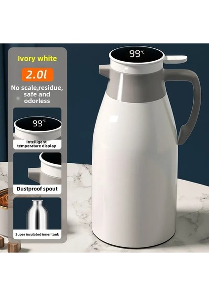 Mutfak Termal Su Isıtıcı Ev Dijital Ekran Kahve, 1/1.3/2l Termos Cam Astar Vakum Şişeler Büyük Kapasiteli Su Şişesi Kapasitesi1.0l-2.0 LA-2.0l (Yurt Dışından)