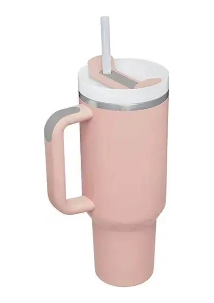 40 Oz H2.0, 304 Paslanmaz Çelik Vakum Yalıtımlı Tumbler Kapak Samanlı Soğuk Sıcak Termal Kahve Araç Kupası Kapasite1200MLAçık Pembe F (Yurt Dışından)