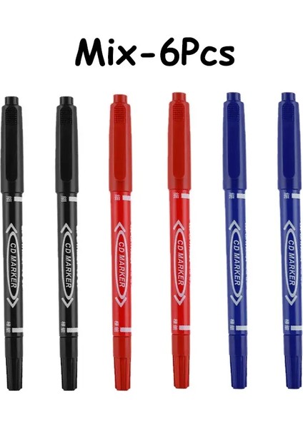 6/12 Pcs Çift Ucu Kalıcı Işaretçi Siyah/mavi/kırmızı Yağ Marker Kalem Ince Nid Marker Mürekkep Kırtasiye Okulu Ofis Malzemeleri SaldırıMix-6pcs (Yurt Dışından)