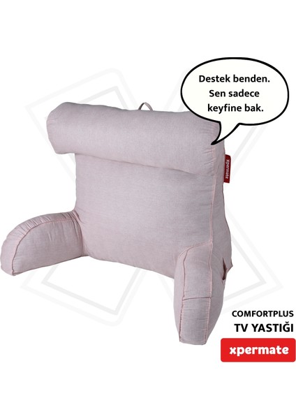 Comfortplus Tv Yastığı Kollu Okuma Yastığı, Sırt Destek Yastığı, Üçgen Yastık, Bel Yastığı Pembe