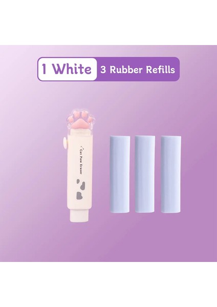 4pcs Kawaii Silgi Karikatür Kalem Silgileri Set Öğrenci Kedi Pençe Kauçuk Estetik Ofis Okul Malzemeleri Kırtasiye 1set 3 Refills-Beyaz (Yurt Dışından)