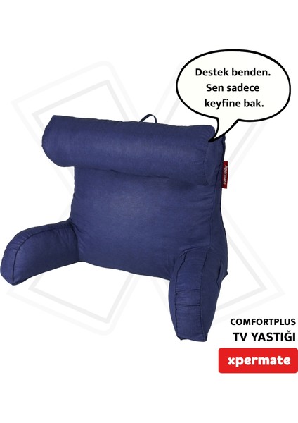 Comfortplus Tv Yastığı Kollu Okuma Yastığı, Sırt Destek Yastığı, Üçgen Yastık, Bel Yastığı Lacivert