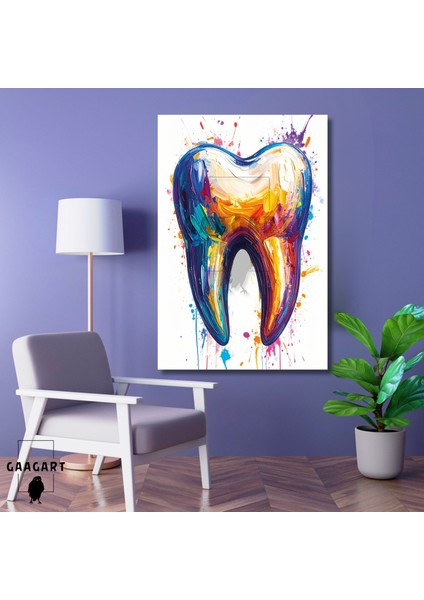 Tekli Dikey Kanvas Diş Poliklinik Tablosu Yağlı Boya Görünümlü Diş
