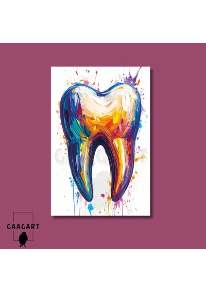 Tekli Dikey Kanvas Diş Poliklinik Tablosu Yağlı Boya Görünümlü Diş modelleri