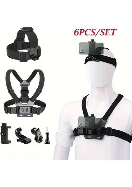 Cep Telefonları ve Aksiyon Kameraları Için Evrensel Aksesuar Kafa Bandı ve Göğüs Kayışı Elastik BraketcolorBir Set (Yurt Dışından)