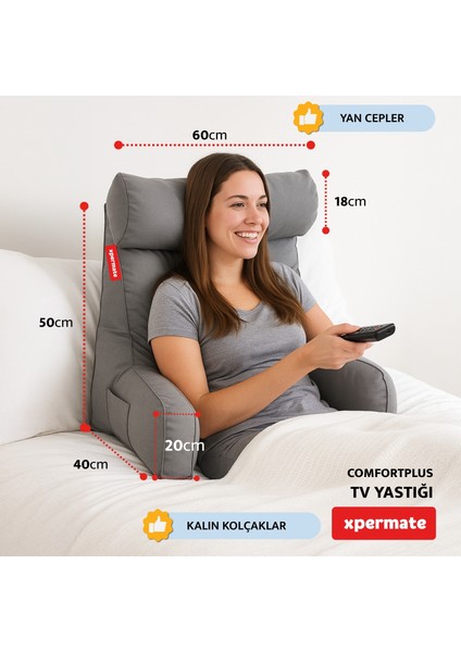 Comfortplus Tv Yastığı, Kollu Yastık, Ayarlanabilir Sırt Destek Yastığı, Boyun Desteği, Tv Yastık ve Üçgen Yastık, Fermuarlı Sırt Yastığı, Bel Yastığı Gri fiyatları