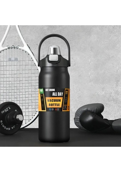 1500ML Portable Termos Samanlı Açık Spor Paslanmaz Çelik Termal Kupa Tumbler Seyahat Vakum Şenlikleri Soğuk Sıcak Su Bottlecaity800MLSiyah (Yurt Dışından)