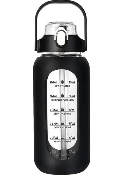 2024 Yeni 946ML/1656ML/1892ML Silikon Saman Kılıf ve Zaman Markalı Cam Şişe Ev Ofisi Gym Cam Su Şişesi Kapasite56OZ 10.4X10.4X29CMSiyah (Yurt Dışından)