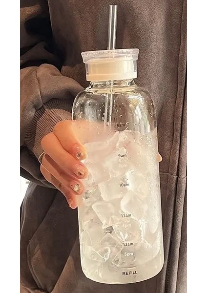 Temiz Cam Cam Saman Kupası Çift Kapaklı Sızdırmaz Kapak Yeniden Kullanılabilir Cam Içecek Şişe Süt Şişesi Markercolor700ML Şeffaf (Yurt Dışından)