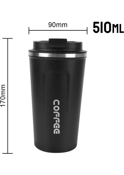Thermo Cafe Kahve Kupa Araç Termos Kupa 380/510ML Sızıntı_ Geçirmez Seyahat Termo Kupası Çay Su Kahve Çift Paslanmaz Çelik KapasiteKahve Kupa510ML Siyah (Yurt Dışından)