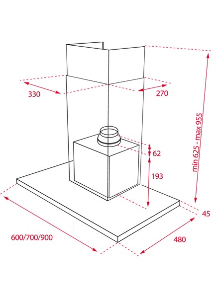 DSJ 650 Duvar Tipi Davlumbaz 433 m³/h Inox 60 cm 40484830 indirimleri