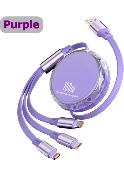 Geri Çekilebilir 100W 3 Arada 1 Çoklu Tip C Şarj Cihazı USB - Micro USB C Iphone Samsung Huawei Phonecolor Için Süper Hızlı Şarj KablosuSiyah/uzunluk1.2m (Yurt Dışından)