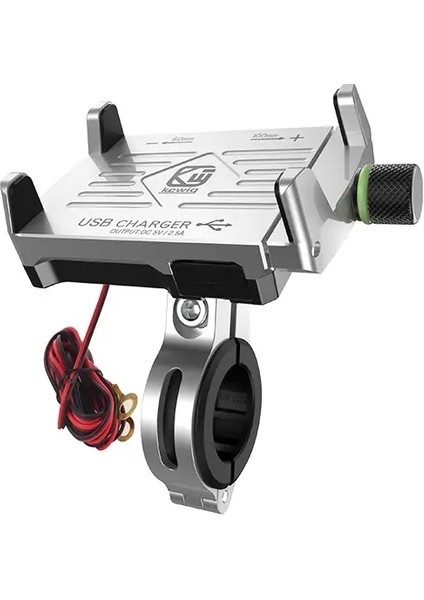 USB Şarj Gideri Aynası ile Evrensel Alüminyum Bisiklet Motosiklet Telefon Tutucusu Cep Telefonu Tutucu Motosiklet Moto Motor Silver Charger Holde (Yurt Dışından)