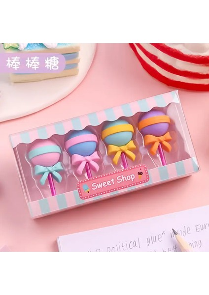 4pcs Nefis Dondurucular Set Mini Lollipop Tatlı Popsicle Çörek Çocuklar Için Lastik Kalem SilgisiOkulu Öğrencisi ÖdüllüA (Yurt Dışından)
