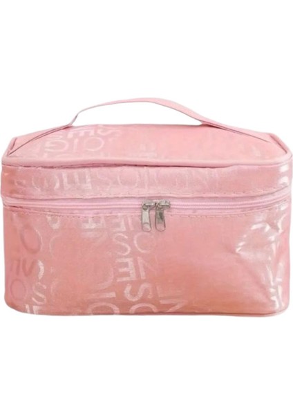 Pembe Bölmeli Aynalı Seyahat ve Kişisel Bakım Çantası