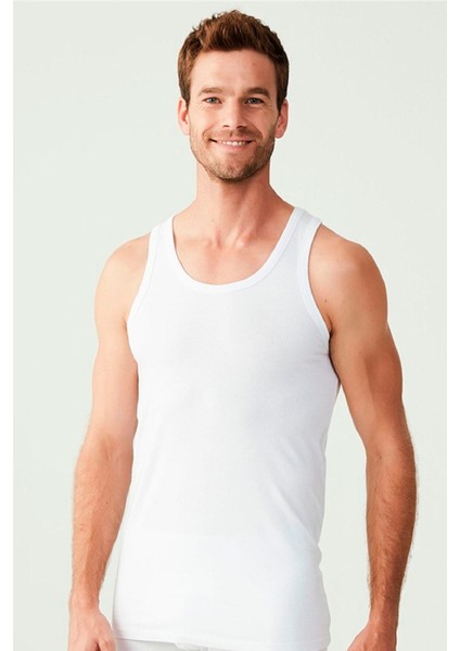 Erkek Beyaz Basic Düz %100 Pamuk Atlet