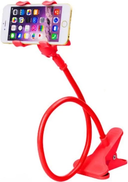 Universal Lazy Bracket Cep Telefon Tutucusu Gooseeck Stand Klip Esnek Çubuk Destek Braketi 360 Yapılabilir Tembel Stand Kırmızı (Yurt Dışından)