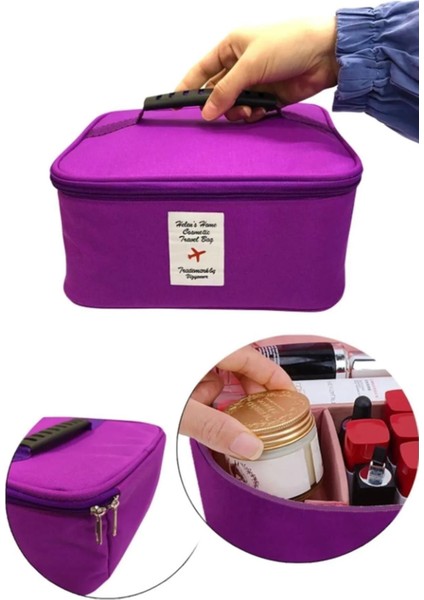 Mor Renkli Seyahat Makyaj Çantası, Taşıma Koluyla Düzenleyici, 24X21X11 cm modelleri