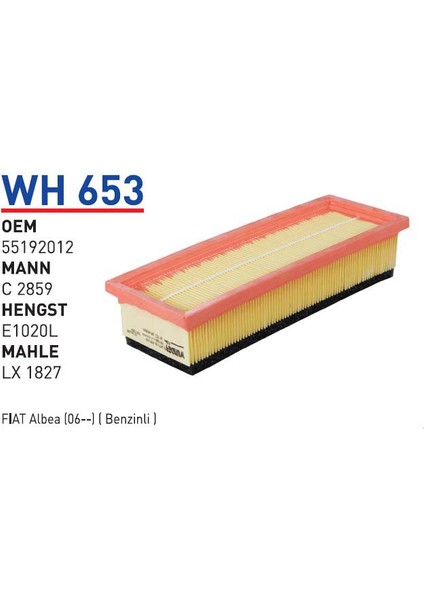Wh653 Oem 55192012 Fiat albea doblo (06) Otomobil hava filtre air filter