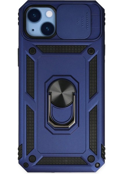 Newface iPhone 14 Plus Kılıf Pars Lens Yüzüklü Silikon - Lacivert