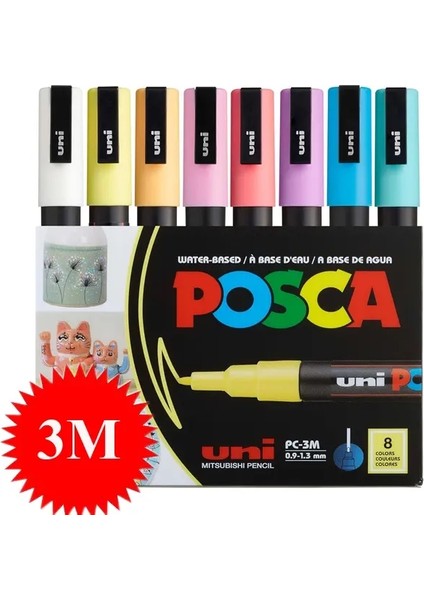Uni Posca Işaretçiler Kalem Seti Plumones leri Akrilik Kırtasiye Pc-1m 3m 5m 7/8/15/16 Graffiti Pop Poster Reklam Resmi Boyama Pc-3m 8c Yumuşak (Yurt Dışından)