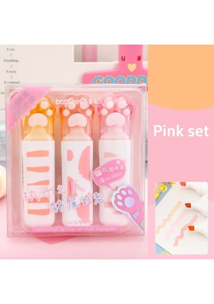 3pcs Kedi Pençe Vurgulayıcı Kalemler Seti Kawaii Tasarım Gradyan Floresan Işaretçisi Çizim Için Vurgulamak Için F7779 Pembe Set (Yurt Dışından)