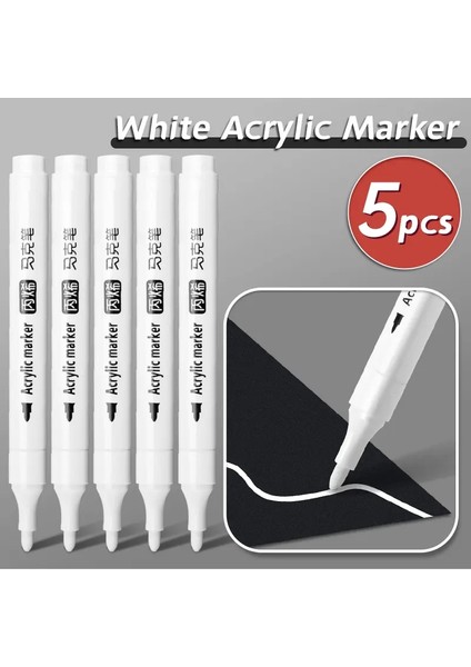 5 Adet Beyaz Akrilik Işaretleyici, Siyah Kağıt, Lastik, Plastik, Taş, Metal, Sanatçılar Için Resim Için Kalıcı Kalem Sanat Malzemeleri, Yeni Başlayanlar Için5pcs (Yurt Dışından)