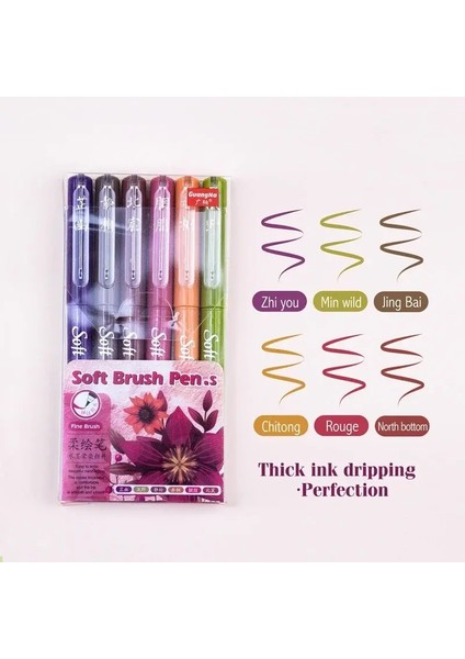 6pcs Yumuşak Fırça Ipucu Marker Kalemleri Sanatçı Işaretçileri Esnek Uç Çeşitli ler El Yazı Gönderme Hat Hat Kış Seti (Yurt Dışından)