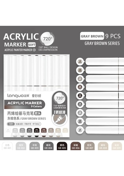 9 /set Akrilik Boya Sanat Işaretleyici Kalem Diy Grafiti Çizim Kalemleri Dizüstü Bilgisayar Günlüğü Yazma Boyama Kırtasiye Gri Kahverengi (Yurt Dışından)
