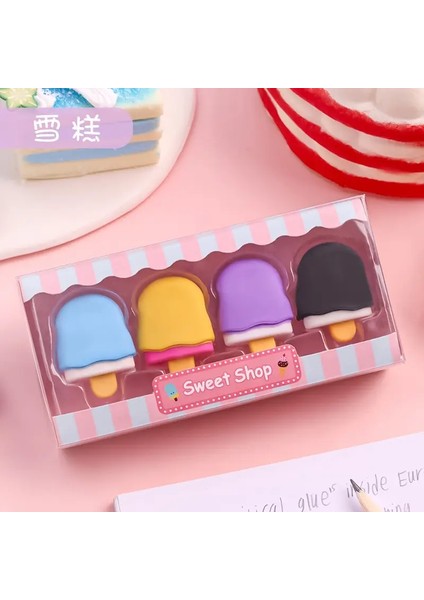 4pcs Nefis Dondurucular Set Mini Lollipop Tatlı Popsicle Donuts Çocuklar Için Kauçuk Kalem SilgisiOkulu Öğrenci Ödül RengiC (Yurt Dışından)