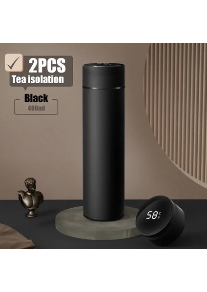480ML Akıllı Termos Kupası 304 Akıllı Sıcaklık Ekran ve Su Geçirmez Tasarım Kapasitesi ile Paslanmaz Çelik Çift Duvarlı Vakum480MLSiyah 2pcs (Yurt Dışından)