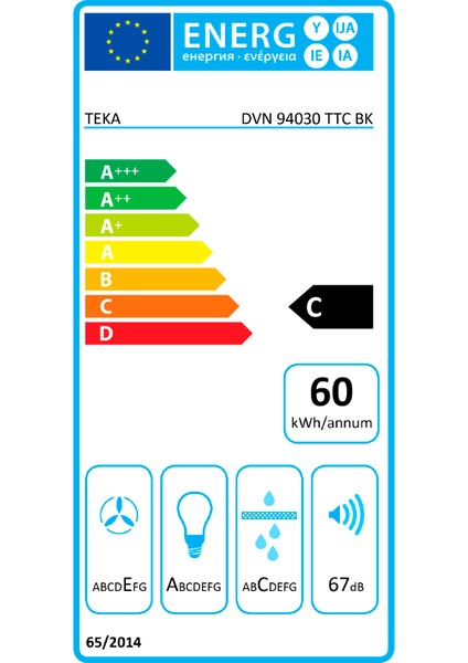 DVN 94030 TTC BK Duvar Tipi Davlumbaz 445 m³/h Siyah Cam 90 cm 112950008