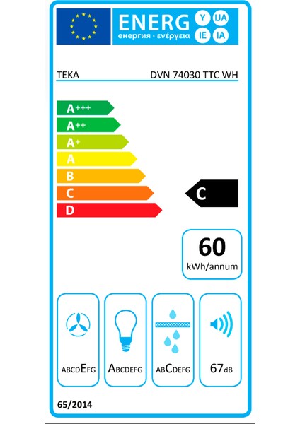 DVN 74030 TTC WH Duvar Tipi Davlumbaz 445 m³/h Beyaz Cam 70 cm 112950007