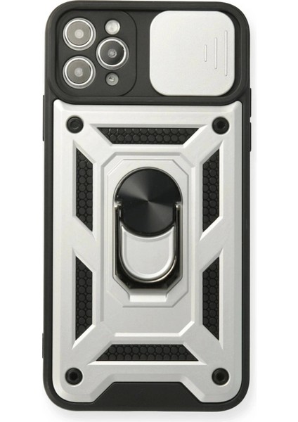 Newface iPhone 11 Pro Kılıf Pars Lens Yüzüklü Silikon - Gümüş