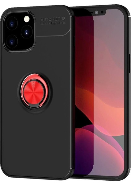 Newface iPhone 12 Pro Max Kılıf Range Yüzüklü Silikon - Siyah-Kırmızı