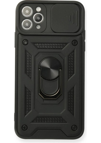 Newface iPhone 11 Pro Max Kılıf Pars Lens Yüzüklü Silikon - Siyah