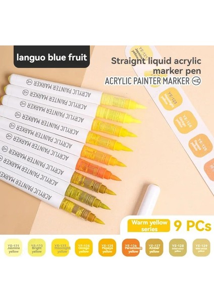 9 Modor Düz Sıvı Fırça Akrilik Boya Kalemleri Kaya Boyama Ahşap Tuval Taş Diy El Sanatları Için Set Işaretleri Sanat Malzemeleri Yapma Sıcak Sarı (Yurt Dışından)