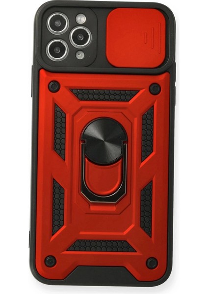 Newface iPhone 11 Pro Max Kılıf Pars Lens Yüzüklü Silikon - Kırmızı