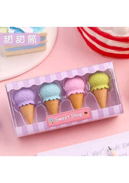 4pcs Nefis Dondurucular Set Mini Lollipop Tatlı Popsicle Çörek Çocuklar Için Lastik Kalem SilgisiOkulu Öğrenci Ödülü D (Yurt Dışından)