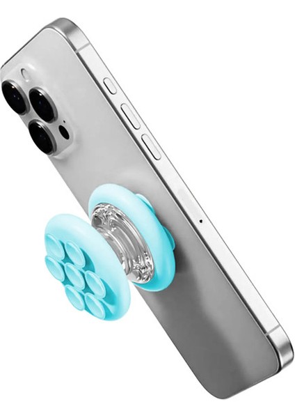 Iphone 16 Destek Soket Cep Kavrama Tok Stand Braketi Lake Blue Için Çift Yan Silikon Emme Kupası Katlanır Parmak Griptok Telefon Tutucu (Yurt Dışından)