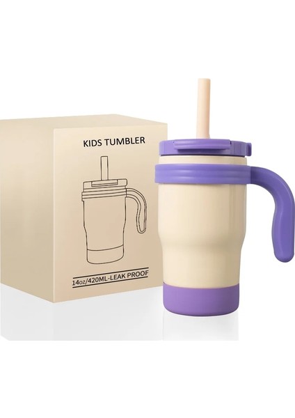 420ML Kids Tumbler Kapalı Paslanmaz Çelik Termos Şişesi ve Dökülme Geçirmez Saman Yalıtılmış Yalıtım Kupası Küçük Çocuklar Için420MLAçık Sarı (Yurt Dışından)