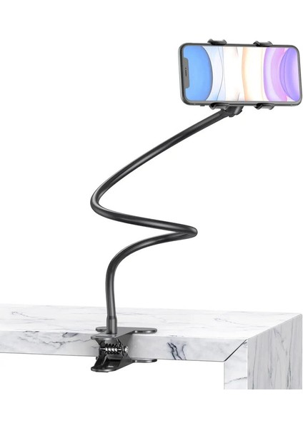 Gooseneck Telefon Tutucu Universal 360 Esnek Cep Telefonu Stand Tembel Braket Dıy Ayarlanabilir Uzun Kol Telefon Montajları Yatak Masa BoyuSiyah (Yurt Dışından)