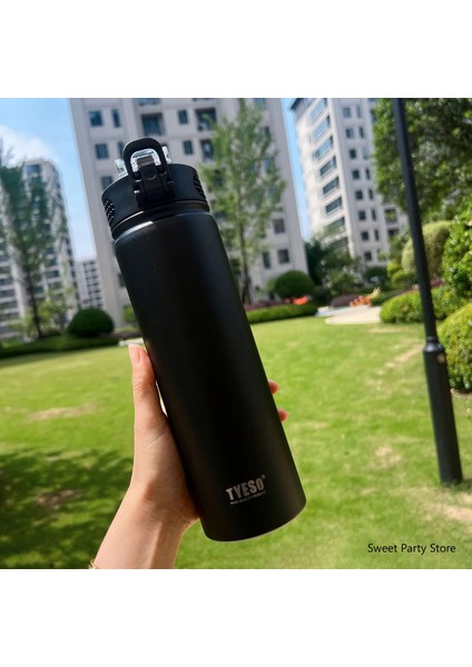 Tyeso 600/750ML Paslanmaz Çelik Vakum Şişesi Saman Araçlı Termal Kupa Suyu Şişe Seyir Şişesi Yalıtım Yalıtımlı Kupa Termal Mugcapacity600MLSiyah (Yurt Dışından)