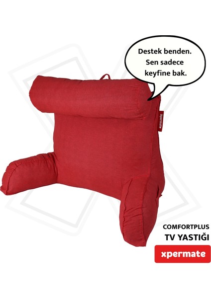 Comfortplus Tv Yastığı Kollu Okuma Yastığı, Sırt Destek Yastığı, Üçgen Yastık, Bel Yastığı Kırmızı