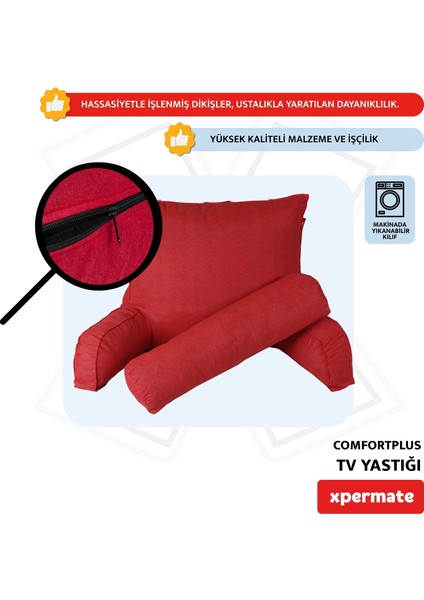 Comfortplus Tv Yastığı Kollu Okuma Yastığı, Sırt Destek Yastığı, Üçgen Yastık, Bel Yastığı Kırmızı modelleri
